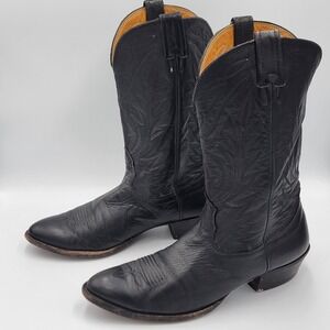Nocona Western Cowboy Boots Vintage White Label Mens 10.5 D Black Leather